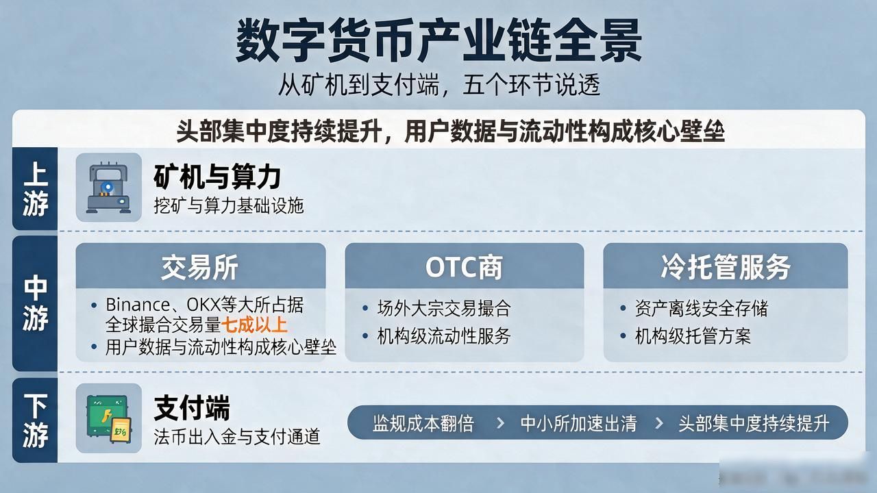 中游交易所监管合规与头部集中度分析_数字货币产业链上游算力成本与矿场迁移趋势_数字货币产链详解